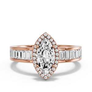 Image for Marquise Pave Halo Ring with Baguette Channel band