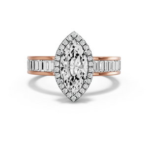 Image for Marquise Pave Halo Ring with Baguette Channel band