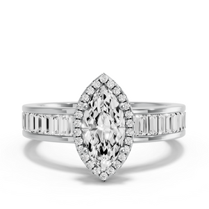 Image for Marquise Pave Halo Ring with Baguette Channel band