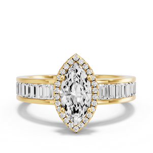 Image for Marquise Pave Halo Ring with Baguette Channel band