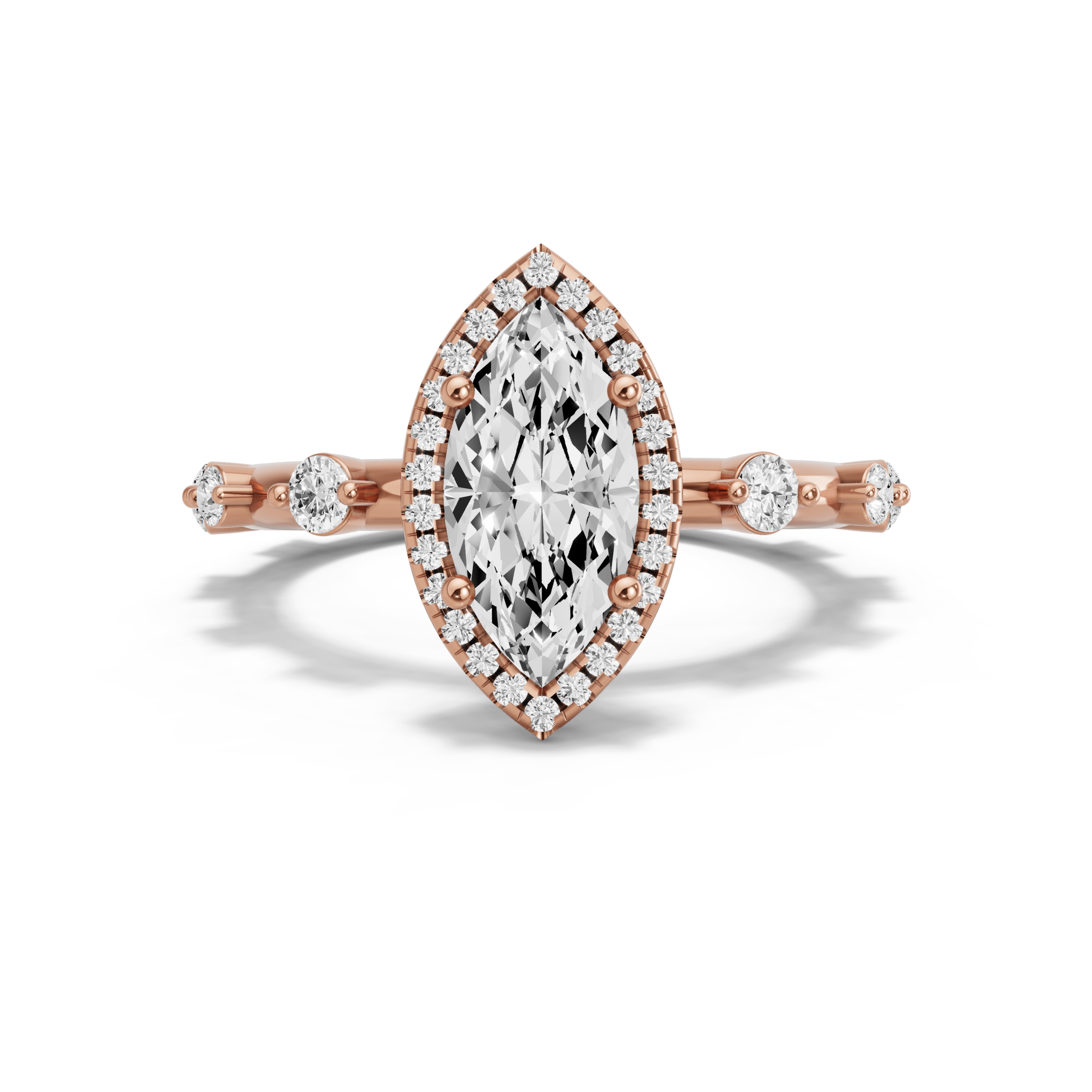 Image for Marquise Pave Halo Ring with Floating Station band in 10K Rose Gold
