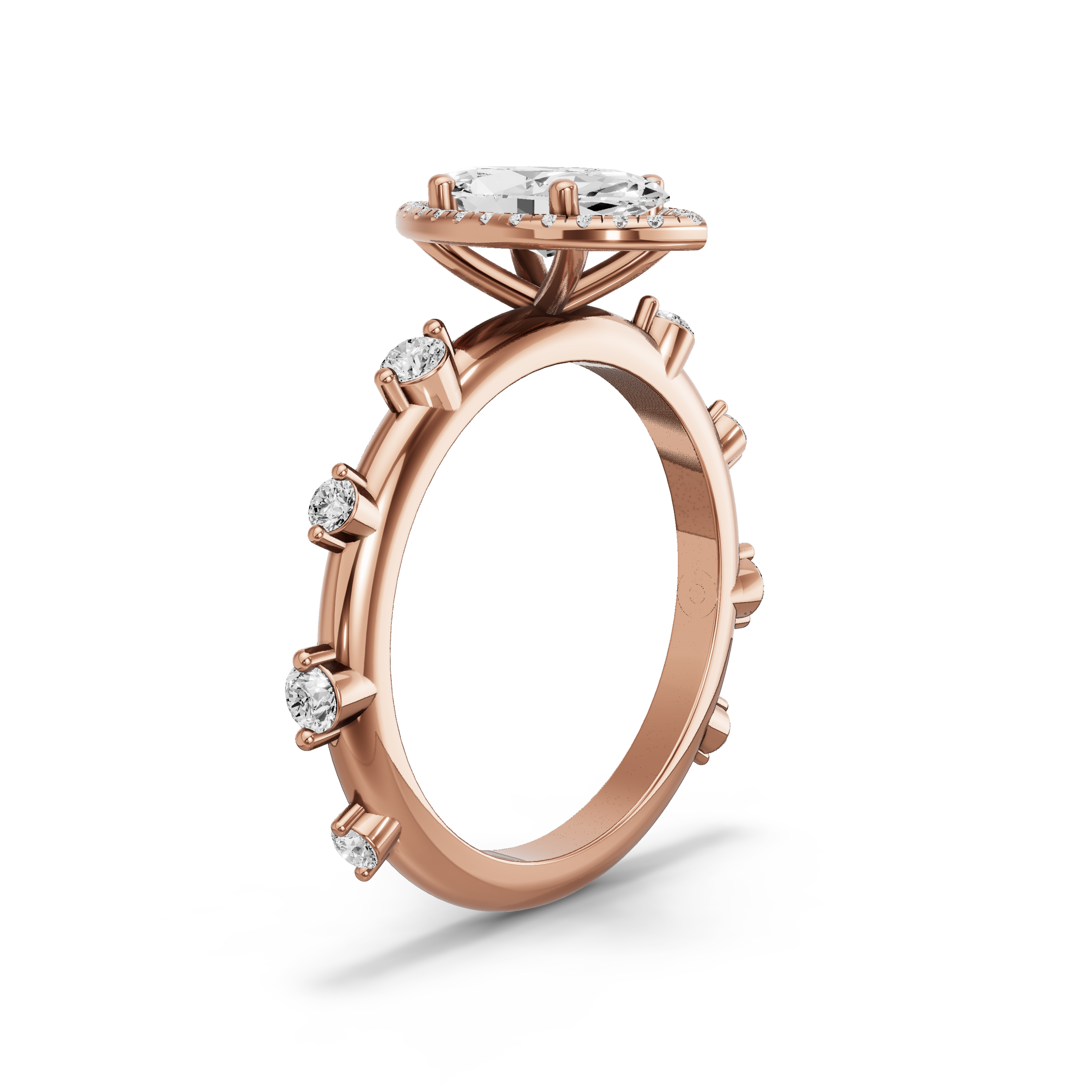 Image for Marquise Pave Halo Ring with Floating Station band in 18K Rose Gold