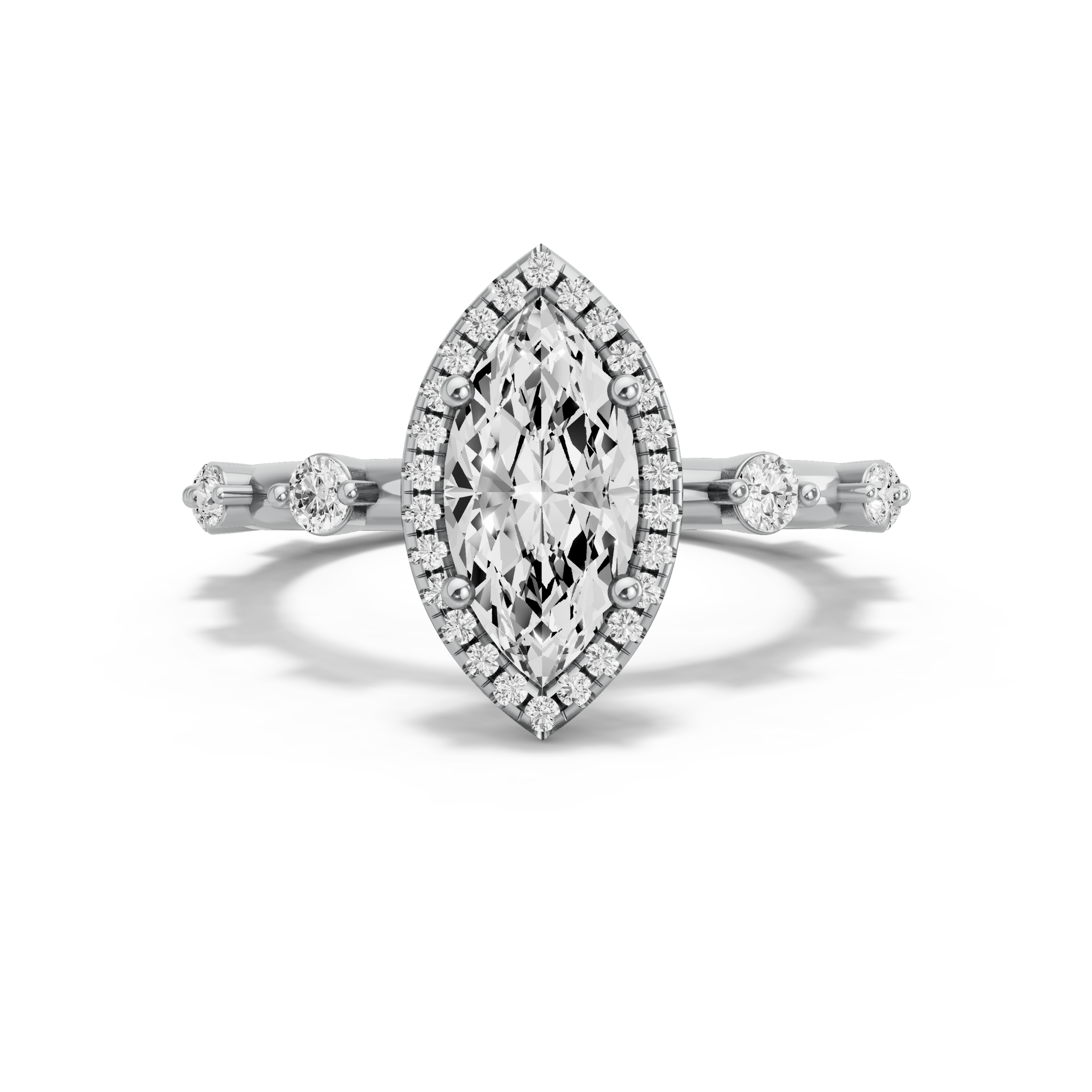 Image for Marquise Pave Halo Ring with Floating Station band in 18K White Gold