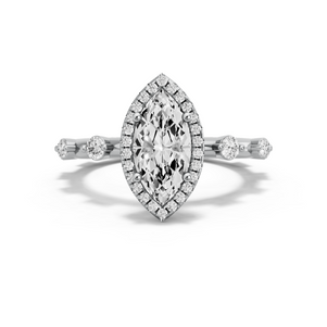 Image for Marquise Pave Halo Ring with Floating Station band in 10K White Gold