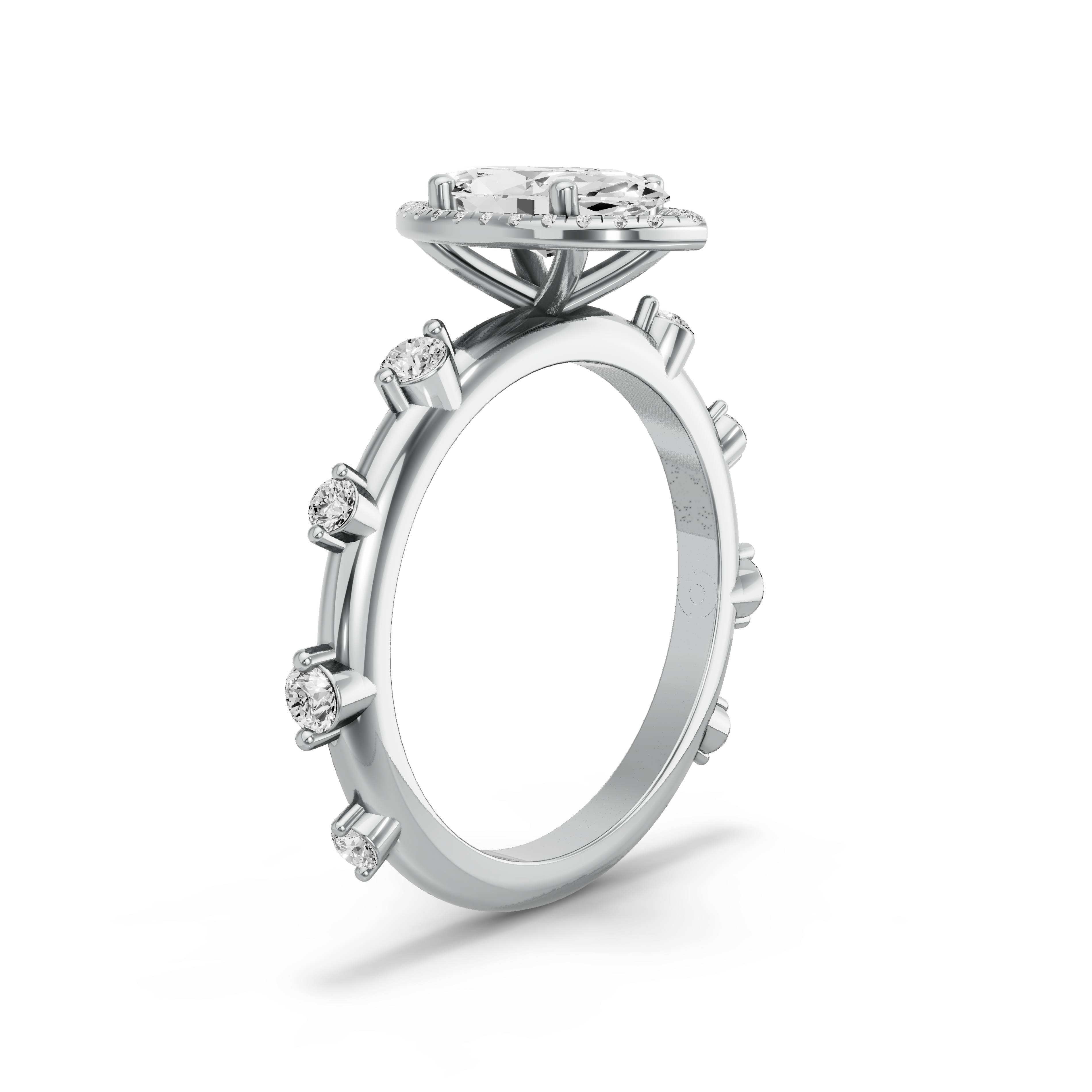 Image for Marquise Pave Halo Ring with Floating Station band in 14K White Gold