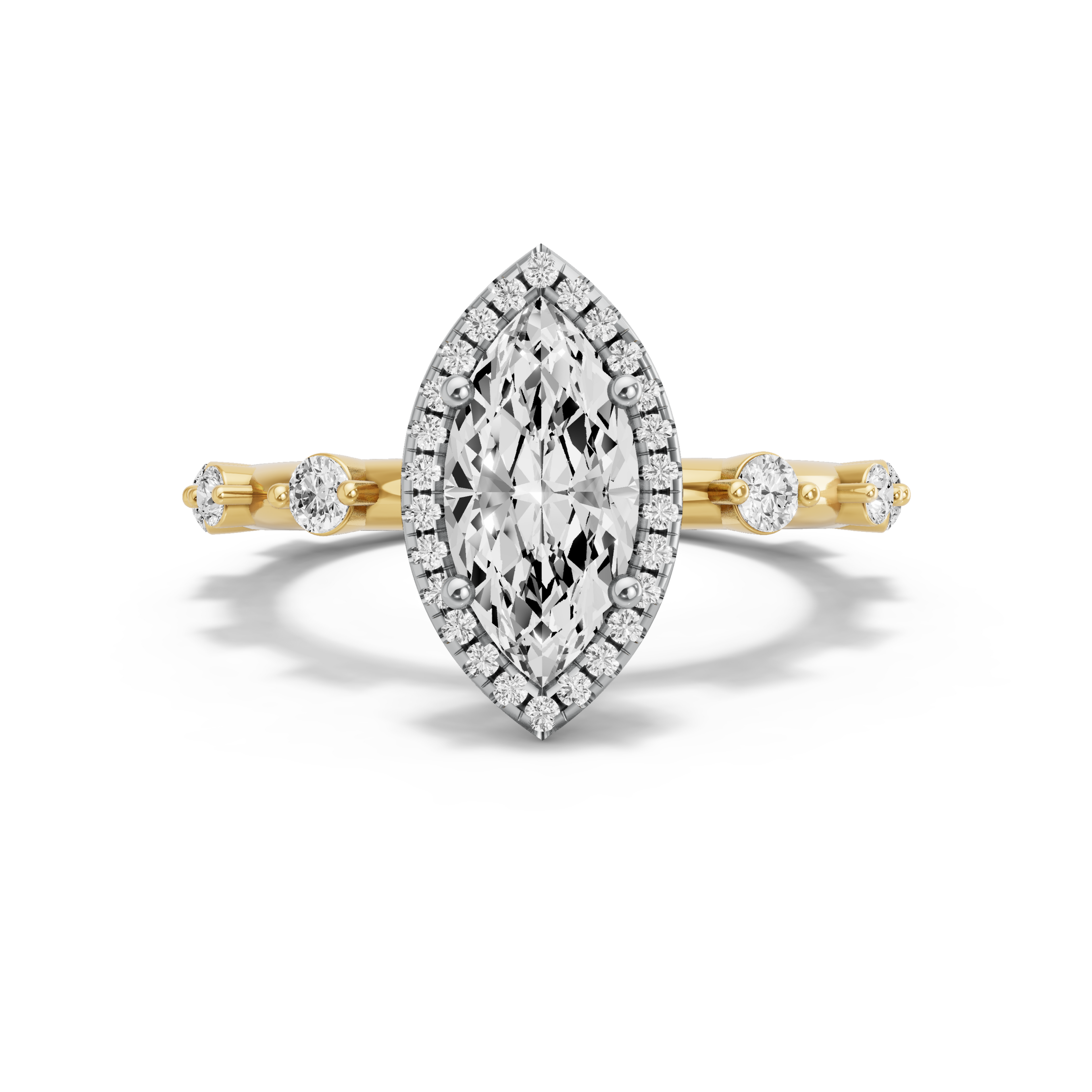 Image for Marquise Pave Halo Ring with Floating Station band in 10K Two Tone Yellow Gold
