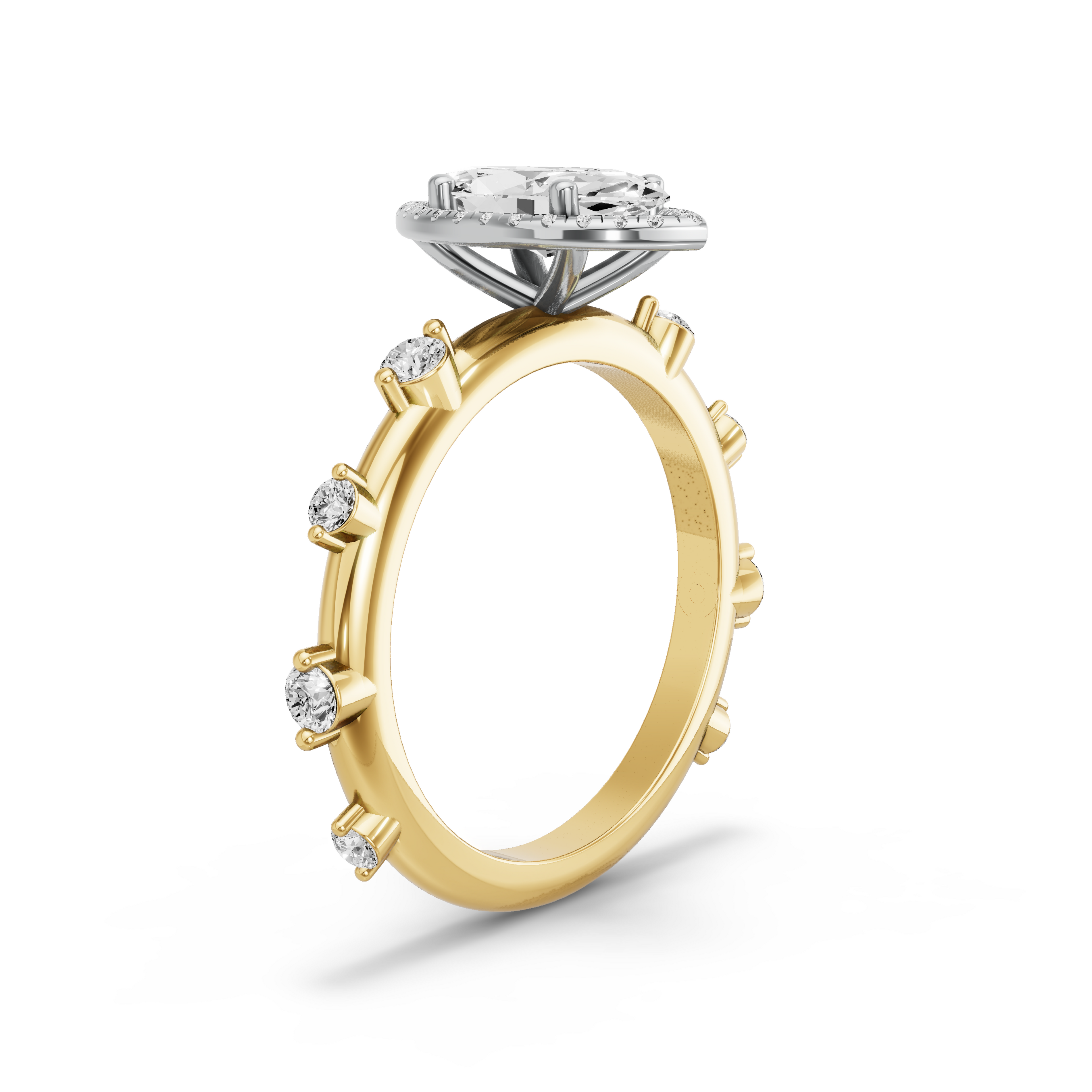 Image for Marquise Pave Halo Ring with Floating Station band in 14K Two Tone Yellow Gold
