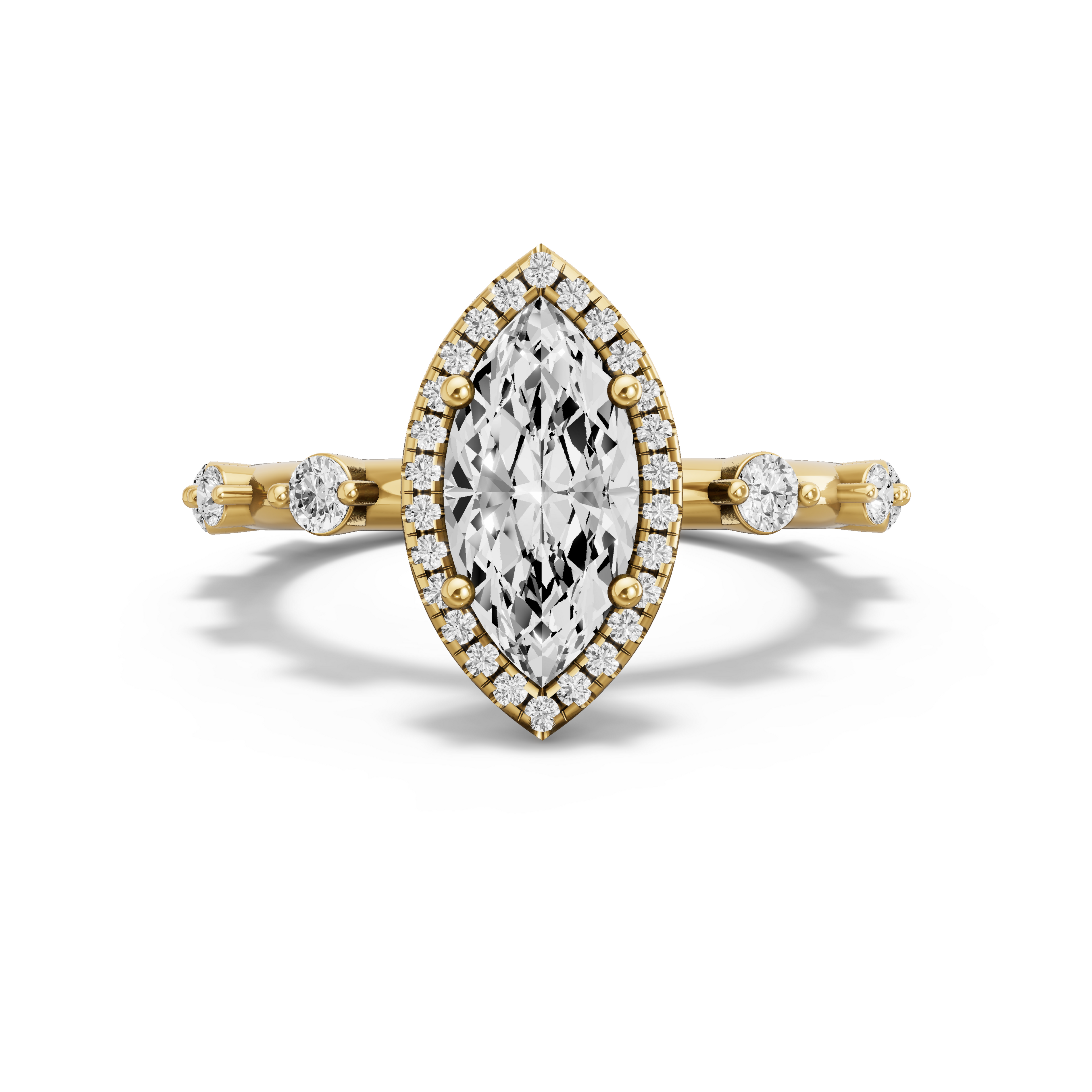 Image for Marquise Pave Halo Ring with Floating Station band in 14K Yellow Gold