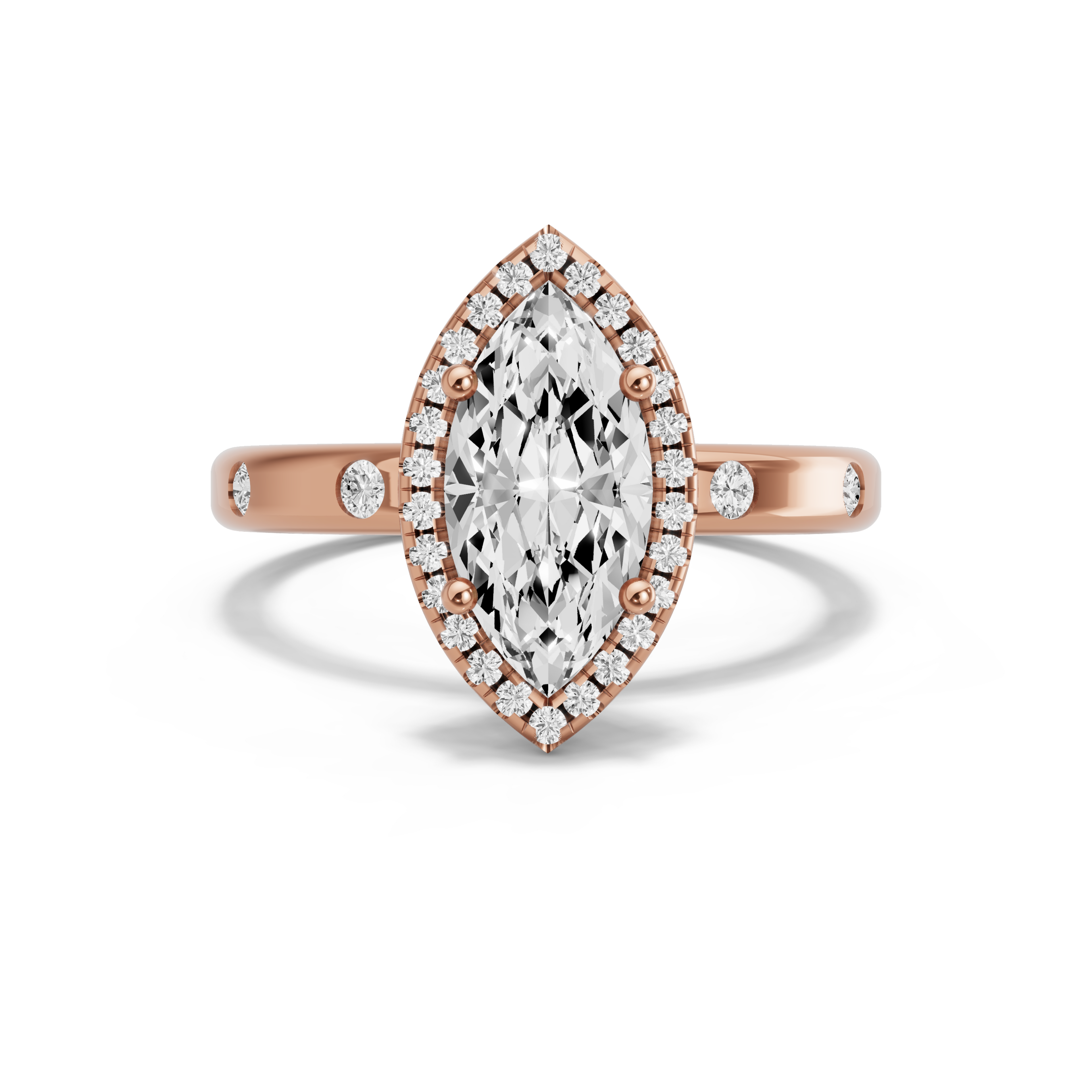 Image for Marquise Pave Halo Ring with Sleek Accent band in 18K Rose Gold