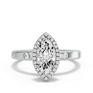 Image for Marquise Pave Halo Ring with Sleek Accent band