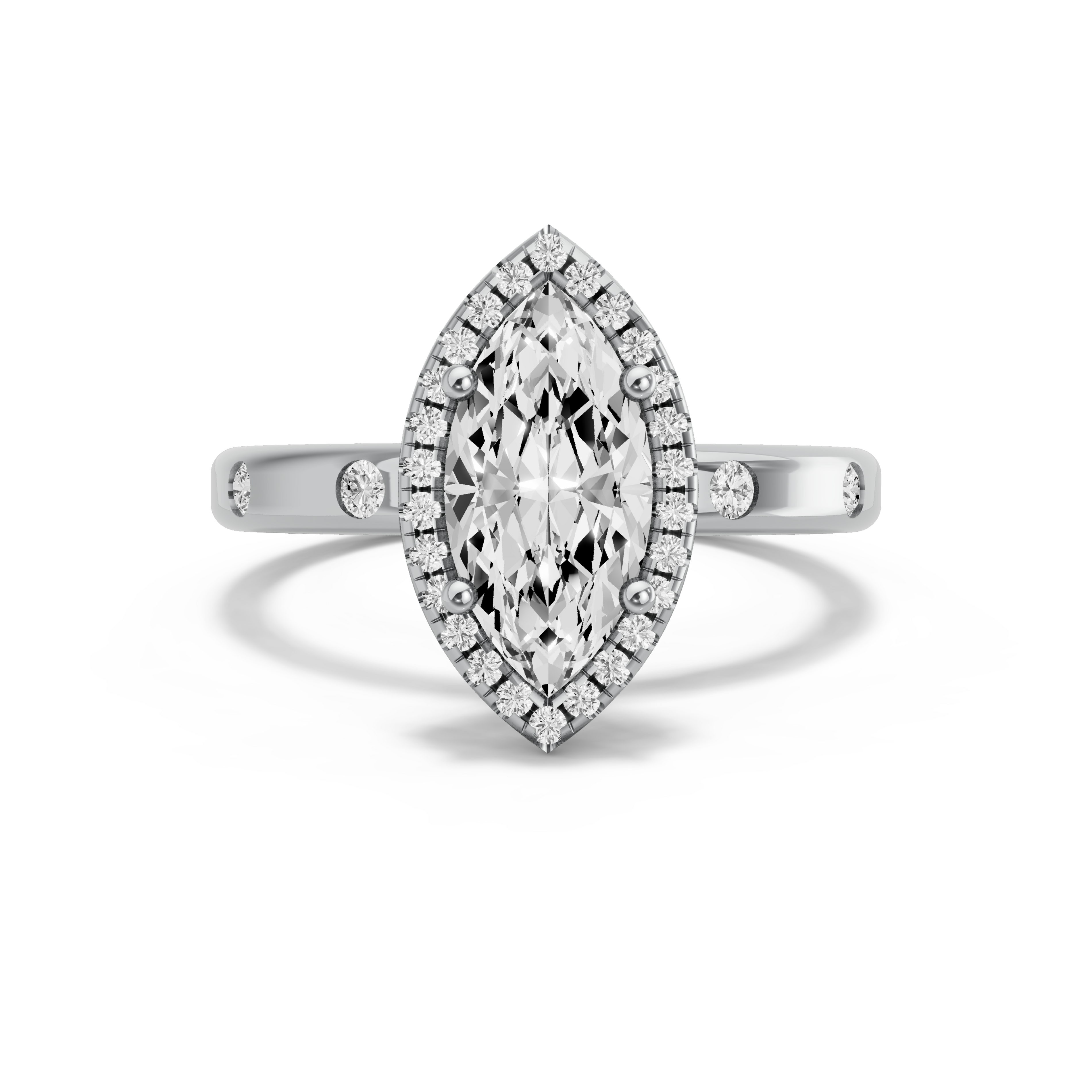Image for Marquise Pave Halo Ring with Sleek Accent band in 10K White Gold