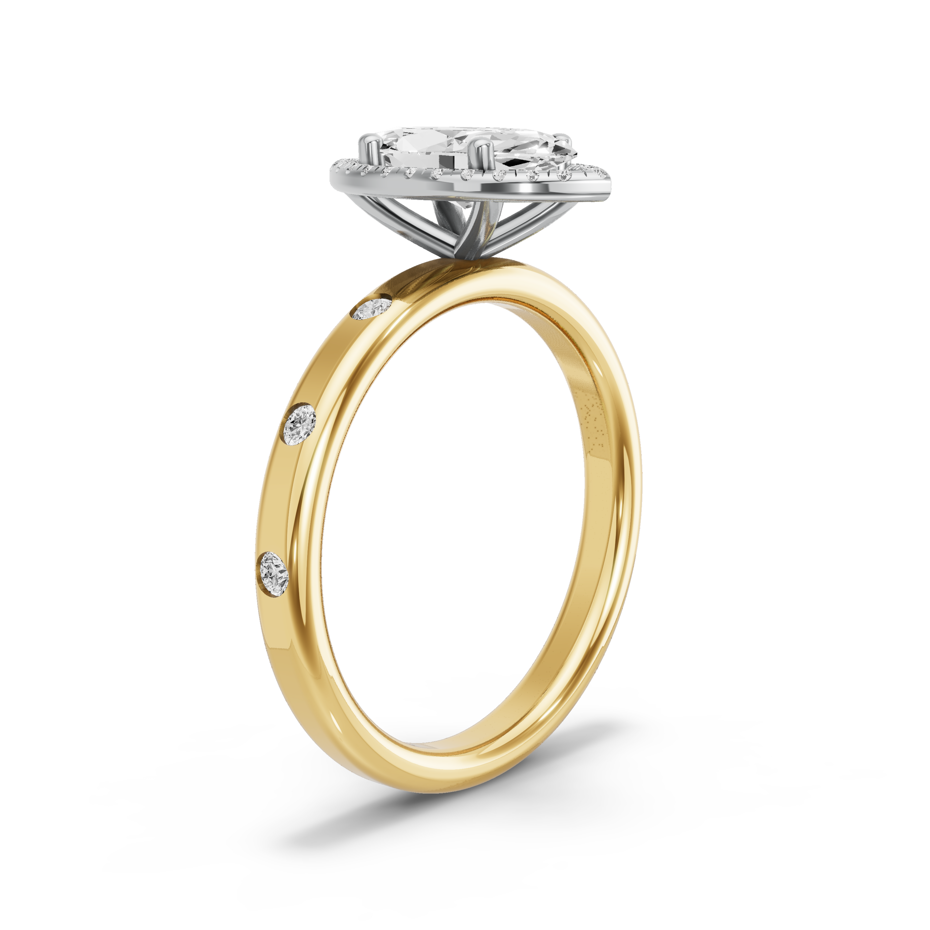 Image for Marquise Pave Halo Ring with Sleek Accent band in 18K Two Tone Yellow Gold