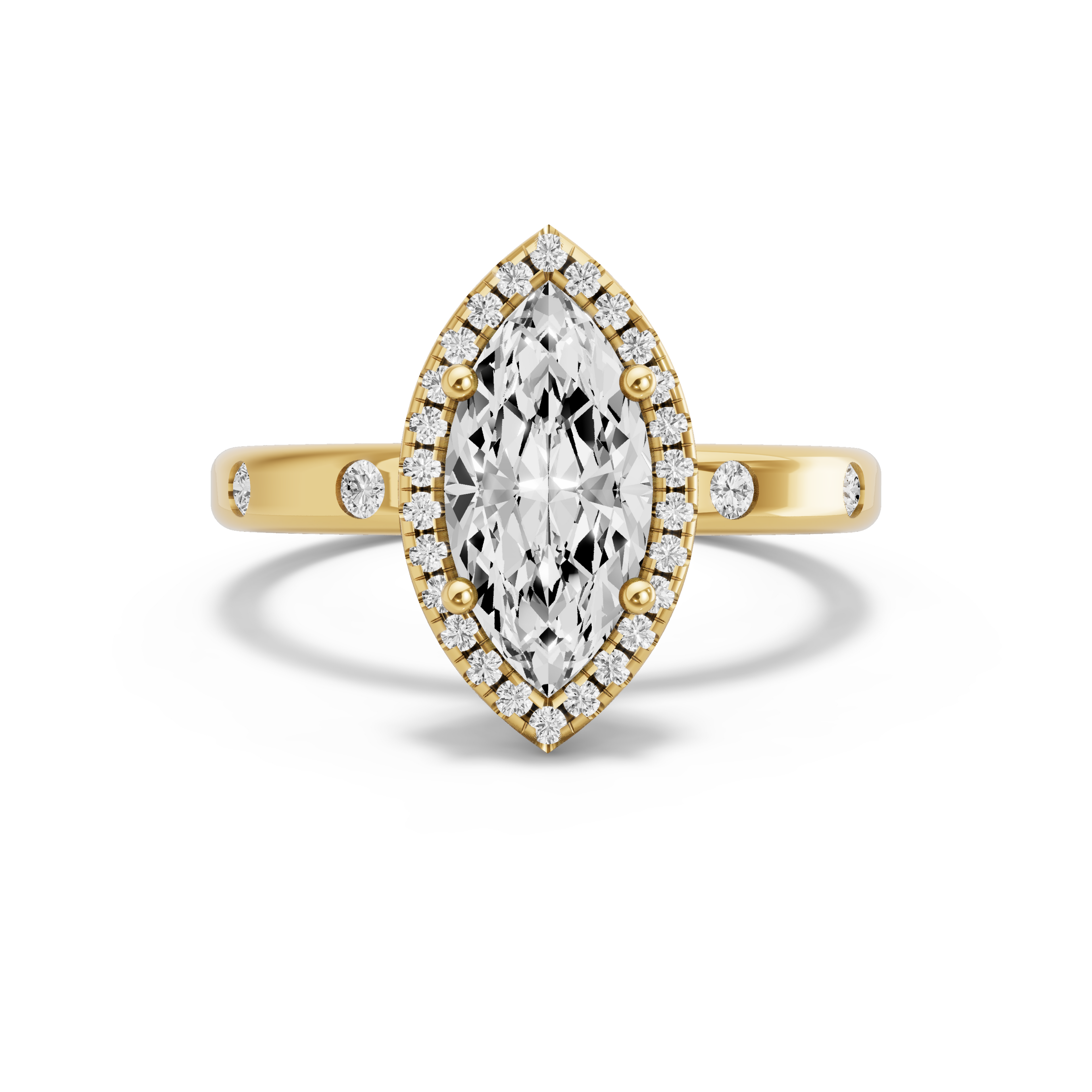 Image for Marquise Pave Halo Ring with Sleek Accent band in 14K Yellow Gold
