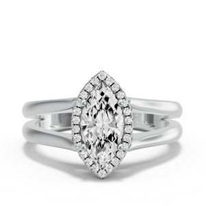 Image for Marquise Pave Halo Ring with Split Ring Solitaire band