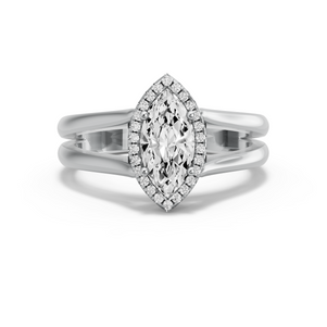 Image for Marquise Pave Halo Ring with Split Ring Solitaire band in 18K White Gold