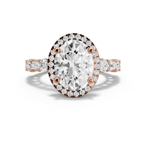 Image for Oval Pave Halo Ring with Alternating Baguette band