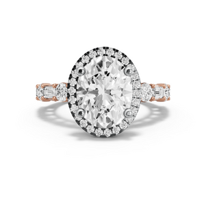 Image for Oval Pave Halo Ring with Alternating Baguette band