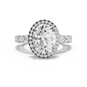 Image for Oval Pave Halo Ring with Alternating Baguette band