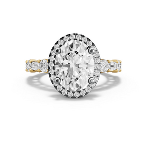 Image for Oval Pave Halo Ring with Alternating Baguette band
