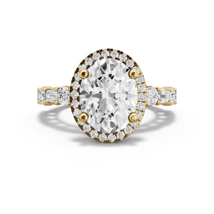 Image for Oval Pave Halo Ring with Alternating Baguette band