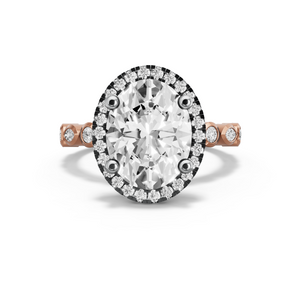 Image for Oval Pave Halo Ring with Alternating Marquise band