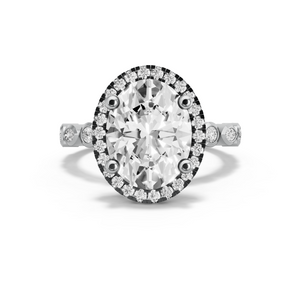 Image for Oval Pave Halo Ring with Alternating Marquise band