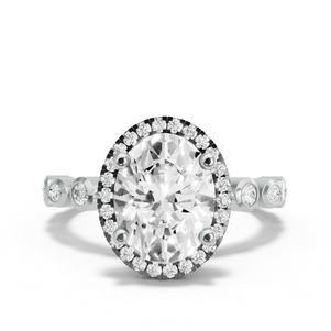 Image for Oval Pave Halo Ring with Alternating Marquise band