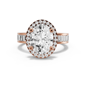 Image for Oval Pave Halo Ring with Baguette Channel band