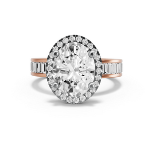 Image for Oval Pave Halo Ring with Baguette Channel band