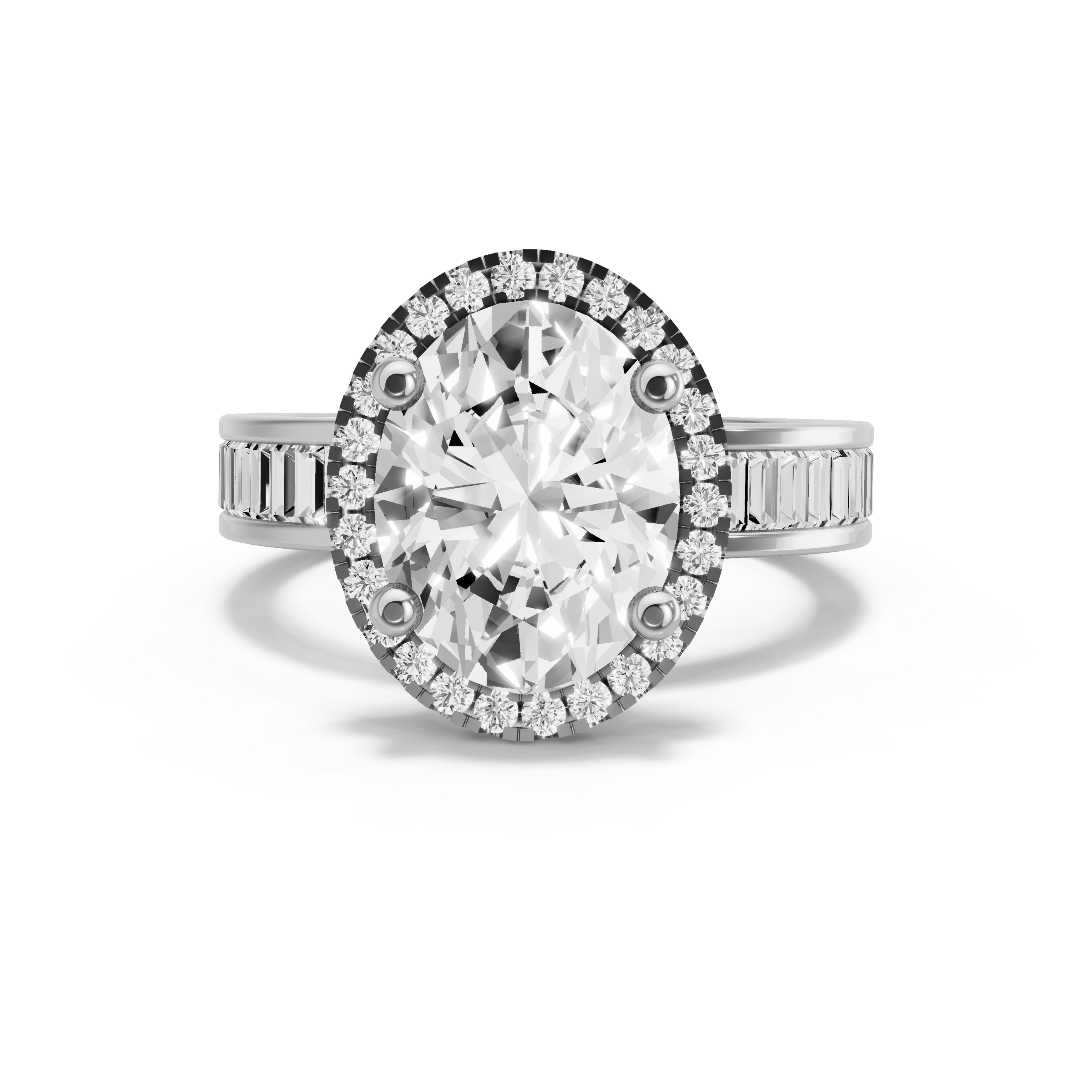 Image for Oval Pave Halo Ring with Baguette Channel band