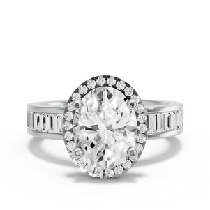 Image for Oval Pave Halo Ring with Baguette Channel band