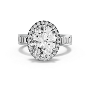 Image for Oval Pave Halo Ring with Baguette Channel band