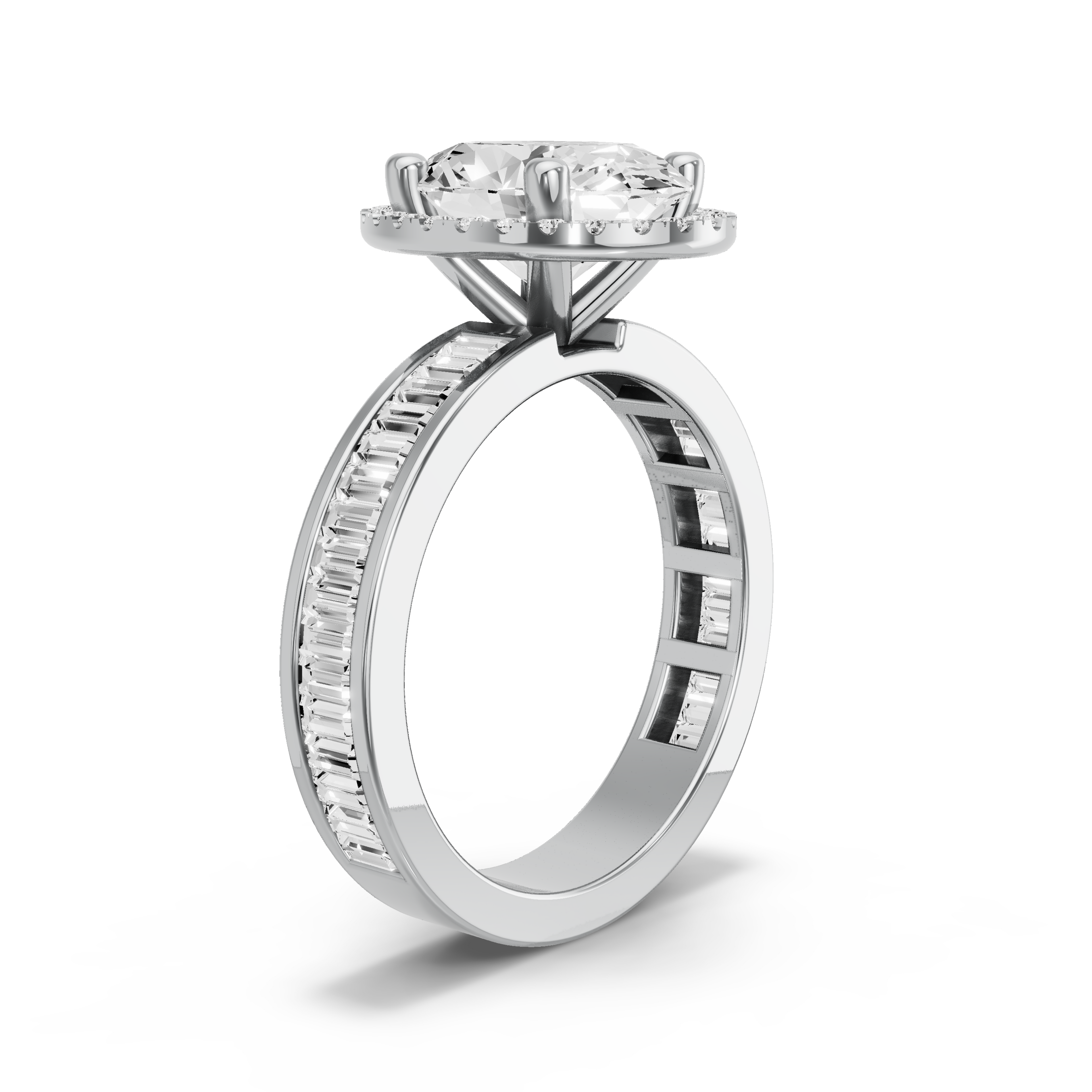 Image for Oval Pave Halo Ring with Baguette Channel band