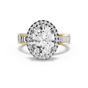 Image for Oval Pave Halo Ring with Baguette Channel band