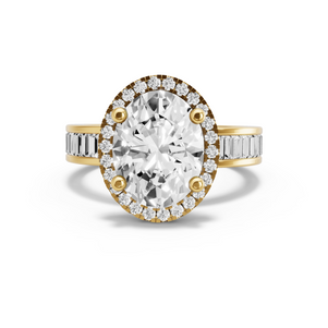 Image for Oval Pave Halo Ring with Baguette Channel band