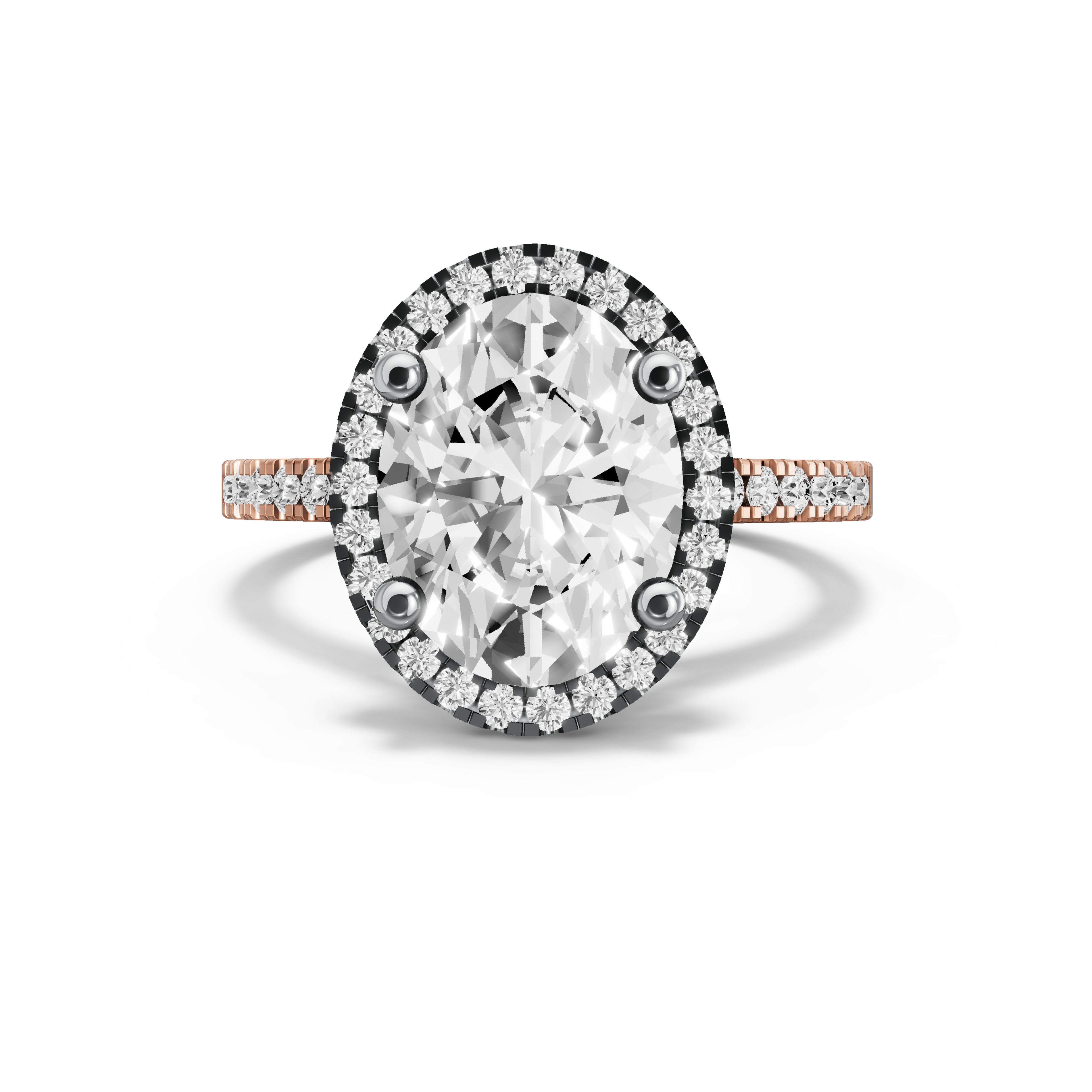 Image for Oval Pave Halo Ring with Cathedral Pave band in 14K Two Tone Rose Gold