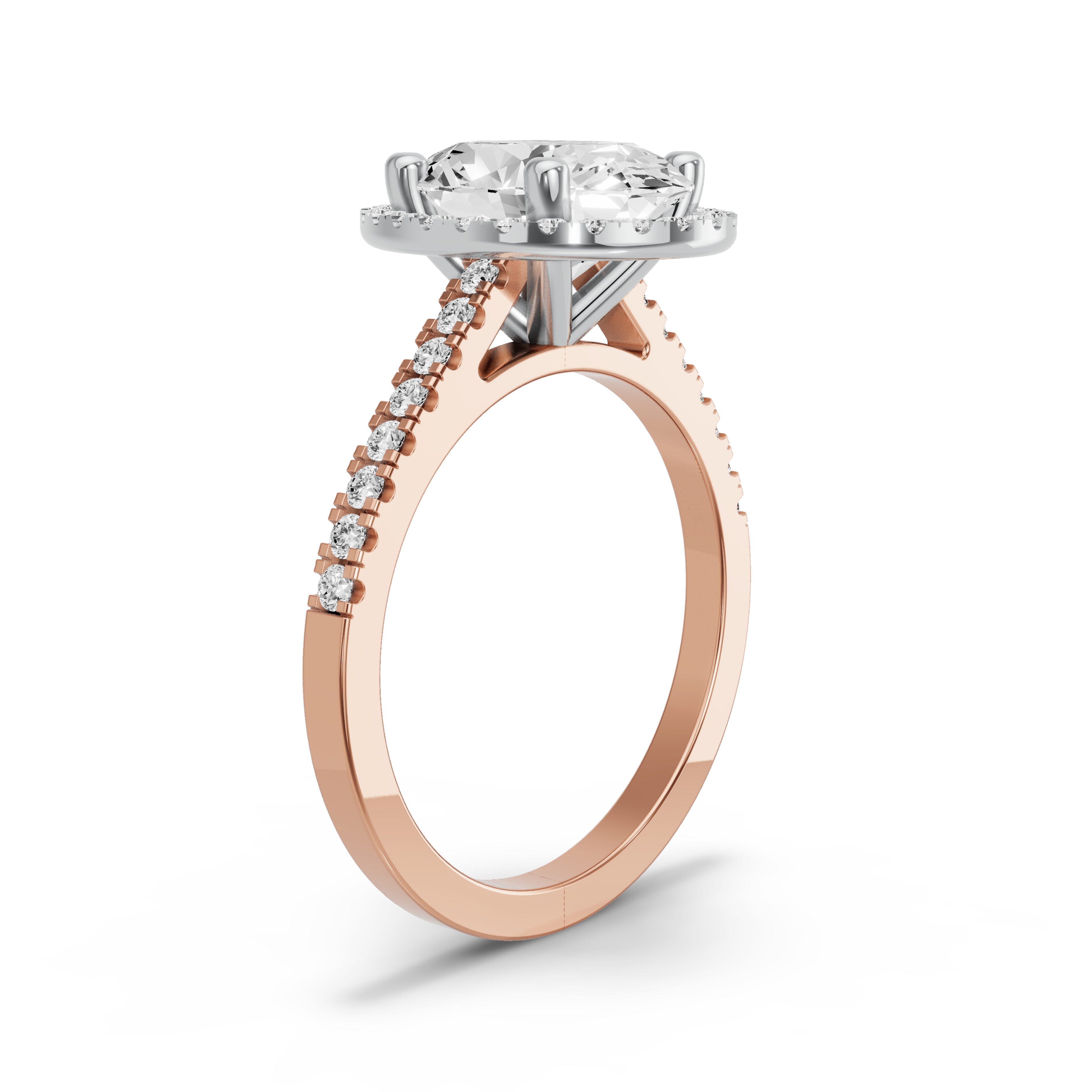 Image for Oval Pave Halo Ring with Cathedral Pave band in 10K Two Tone Rose Gold
