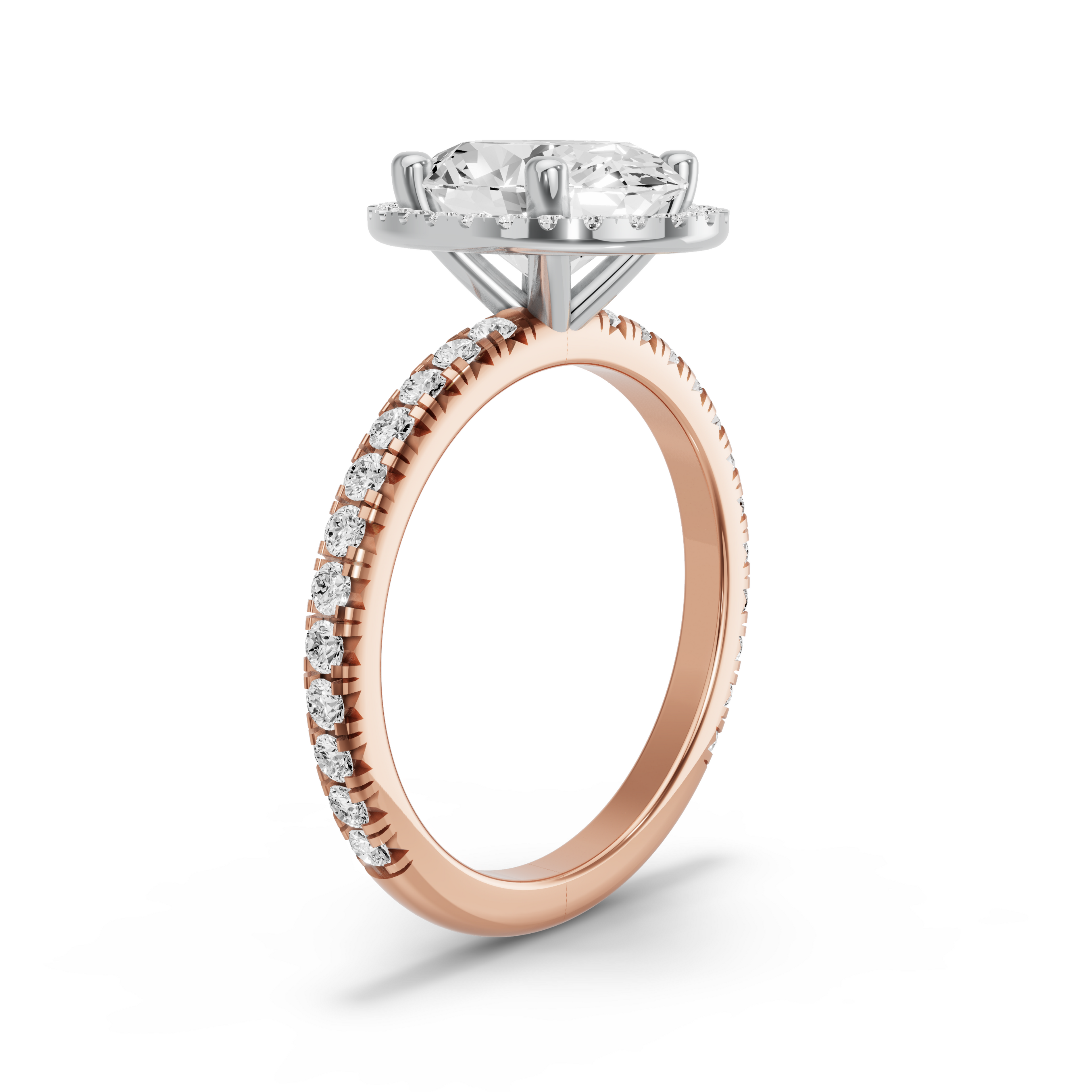 Image for Oval Pave Halo Ring with French Pave band in 14K Two Tone Rose Gold