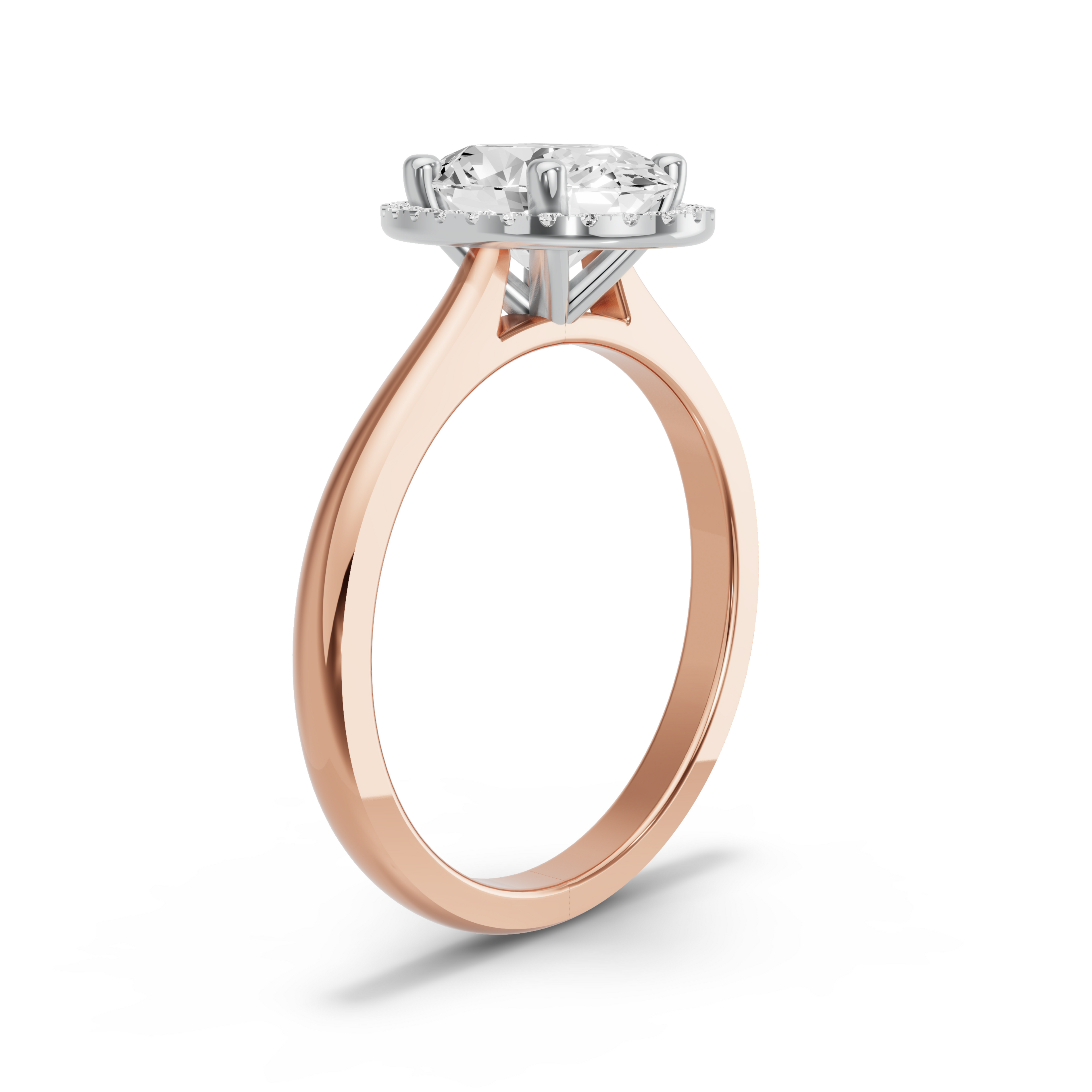 Image for Oval Pave Halo Ring with Knife Edge Cathedral band in 10K Two Tone Rose Gold