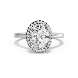 Image for Oval Pave Halo Ring with Knife Edge Cathedral band