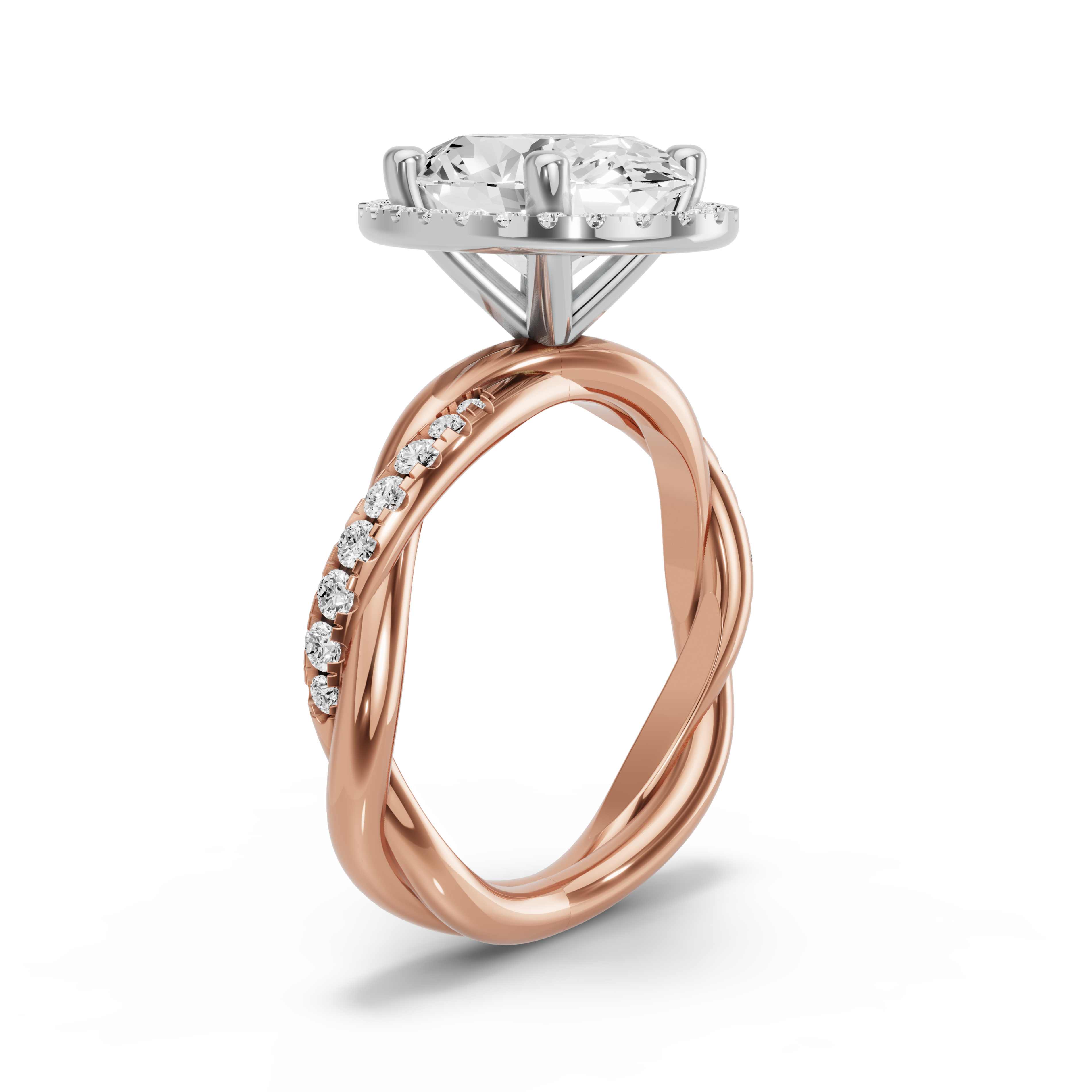 Image for Oval Pave Halo Ring with Rope Pave band in 10K Two Tone Rose Gold