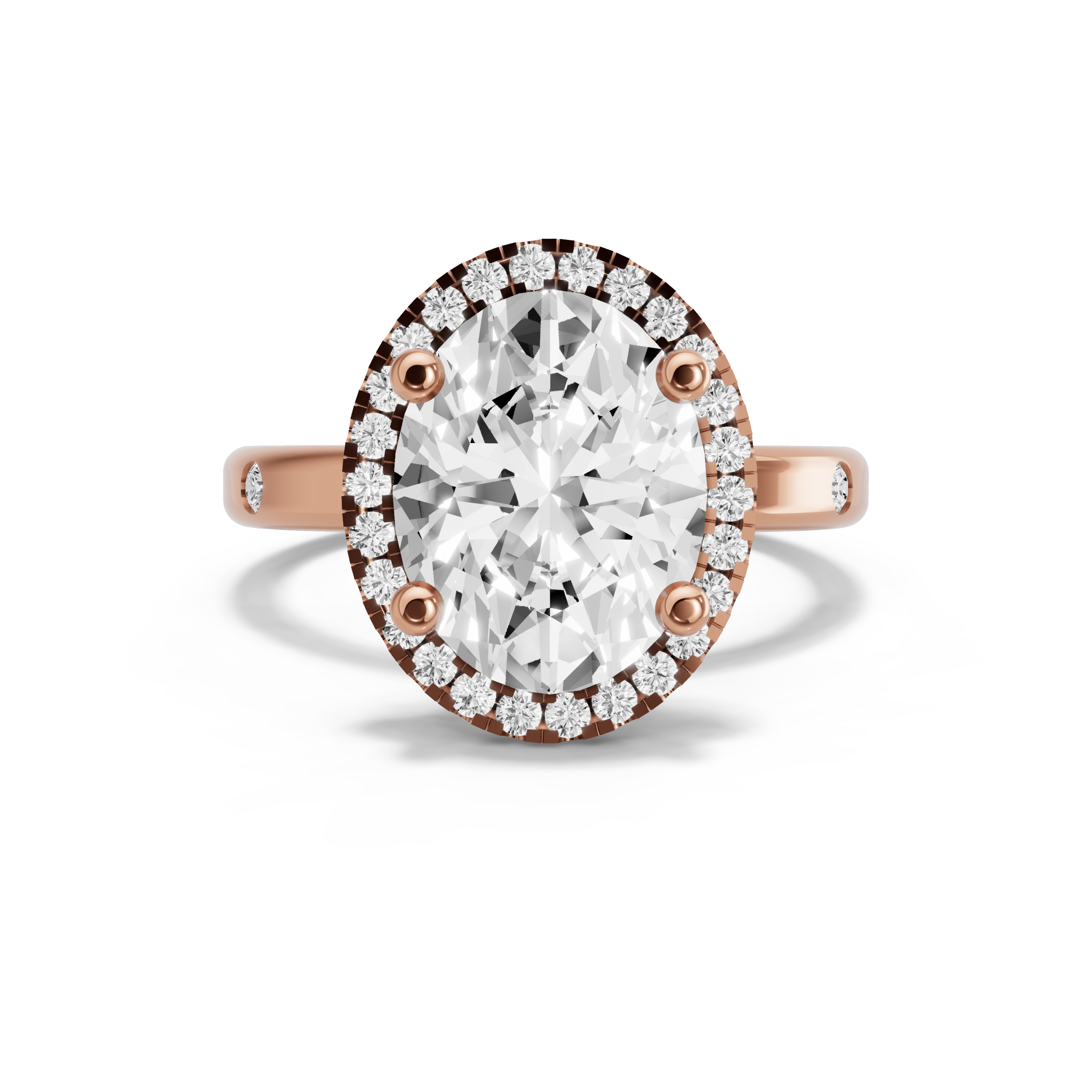 Image for Oval Pave Halo Ring with Sleek Accent band in 10K Rose Gold