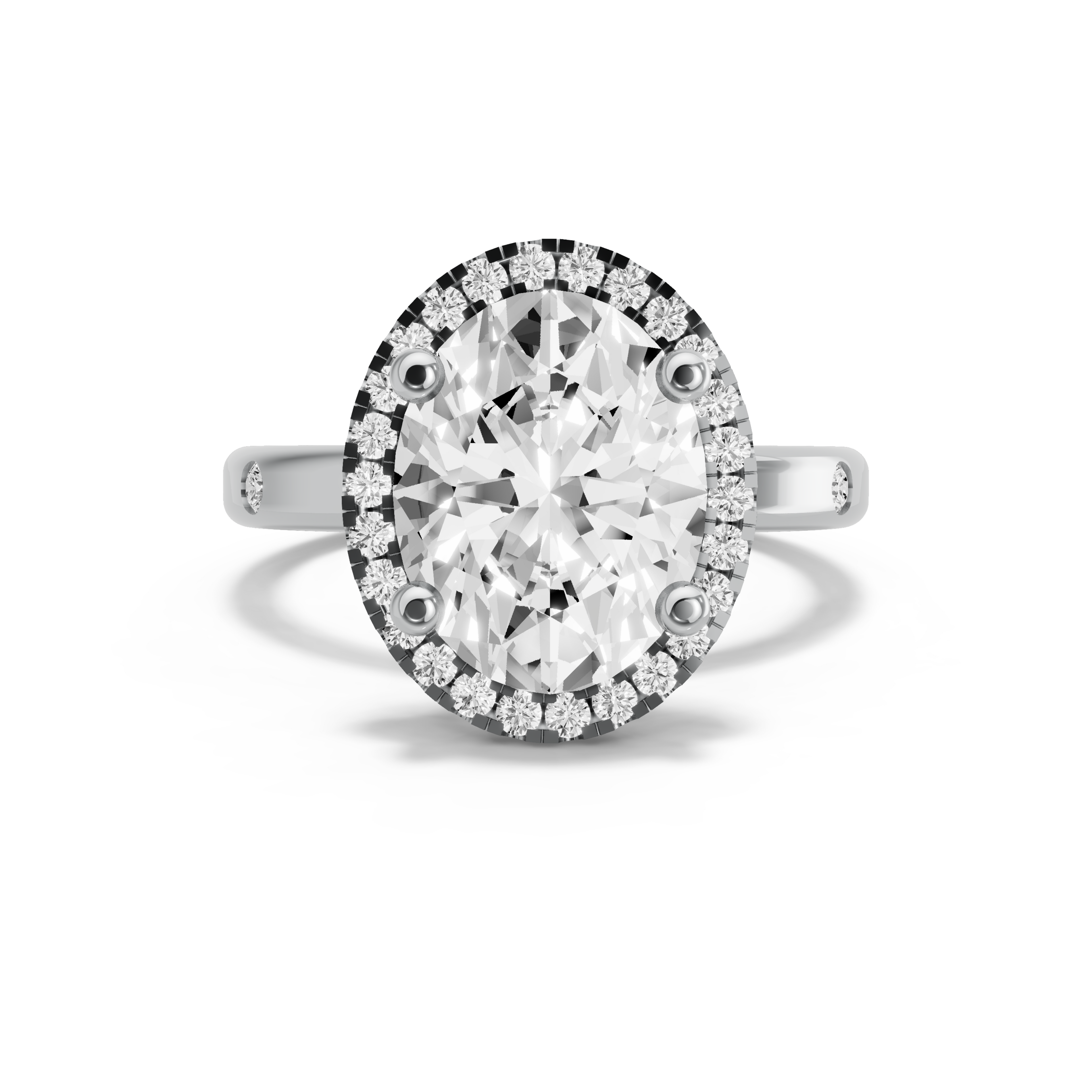 Image for Oval Pave Halo Ring with Sleek Accent band in 14K White Gold