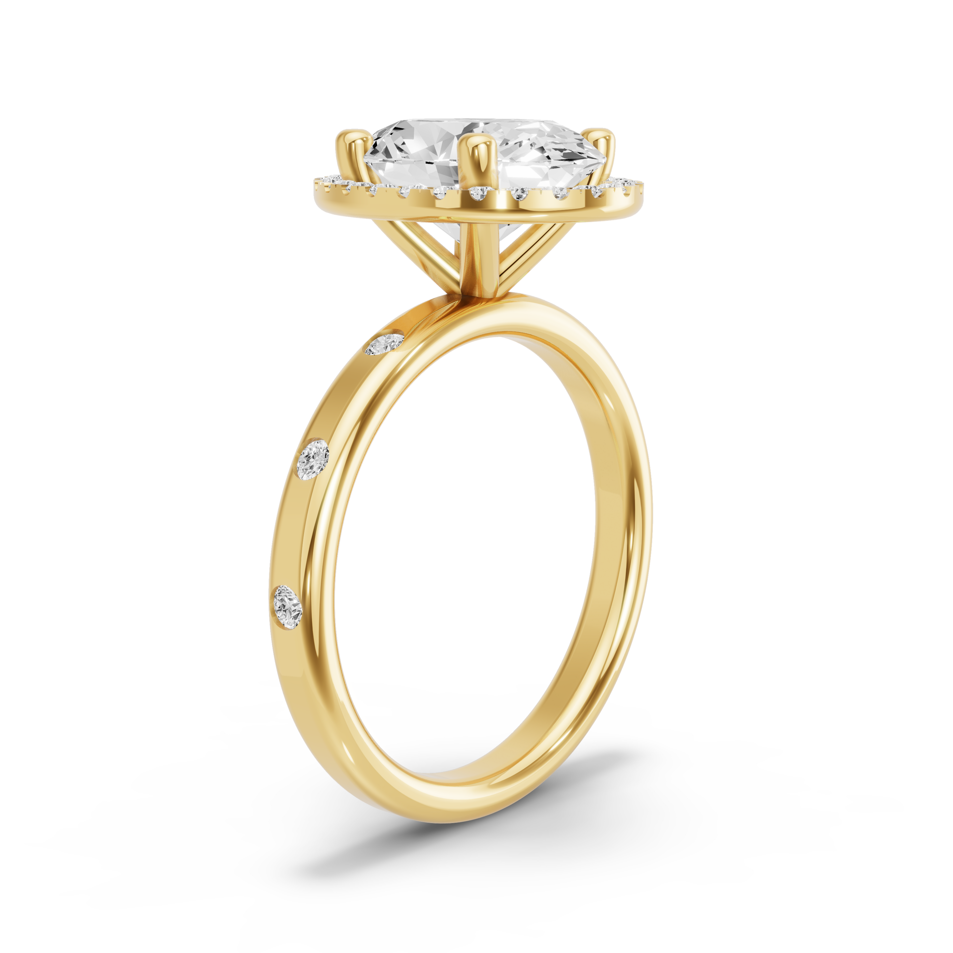 Image for Oval Pave Halo Ring with Sleek Accent band in 10K Yellow Gold