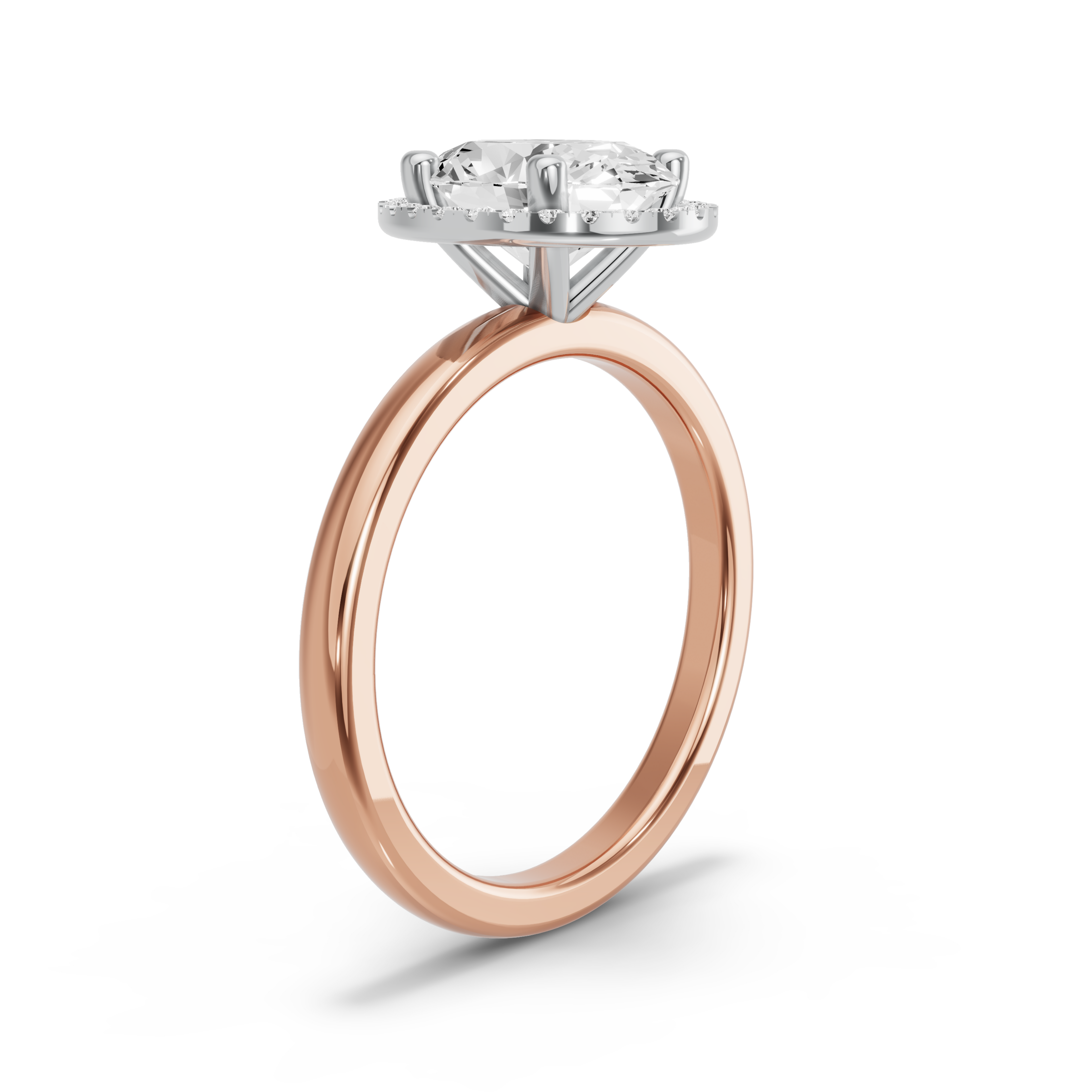 Image for Oval Pave Halo Ring with Solitaire band in 10K Two Tone Rose Gold