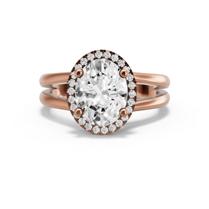 Image for Oval Pave Halo Ring with Split Ring Solitaire band