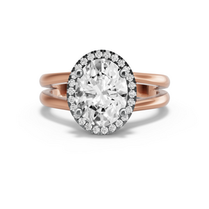 Image for Oval Pave Halo Ring with Split Ring Solitaire band