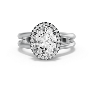 Image for Oval Pave Halo Ring with Split Ring Solitaire band