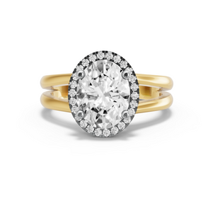 Image for Oval Pave Halo Ring with Split Ring Solitaire band