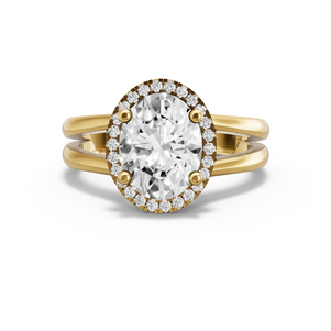 Image for Oval Pave Halo Ring with Split Ring Solitaire band